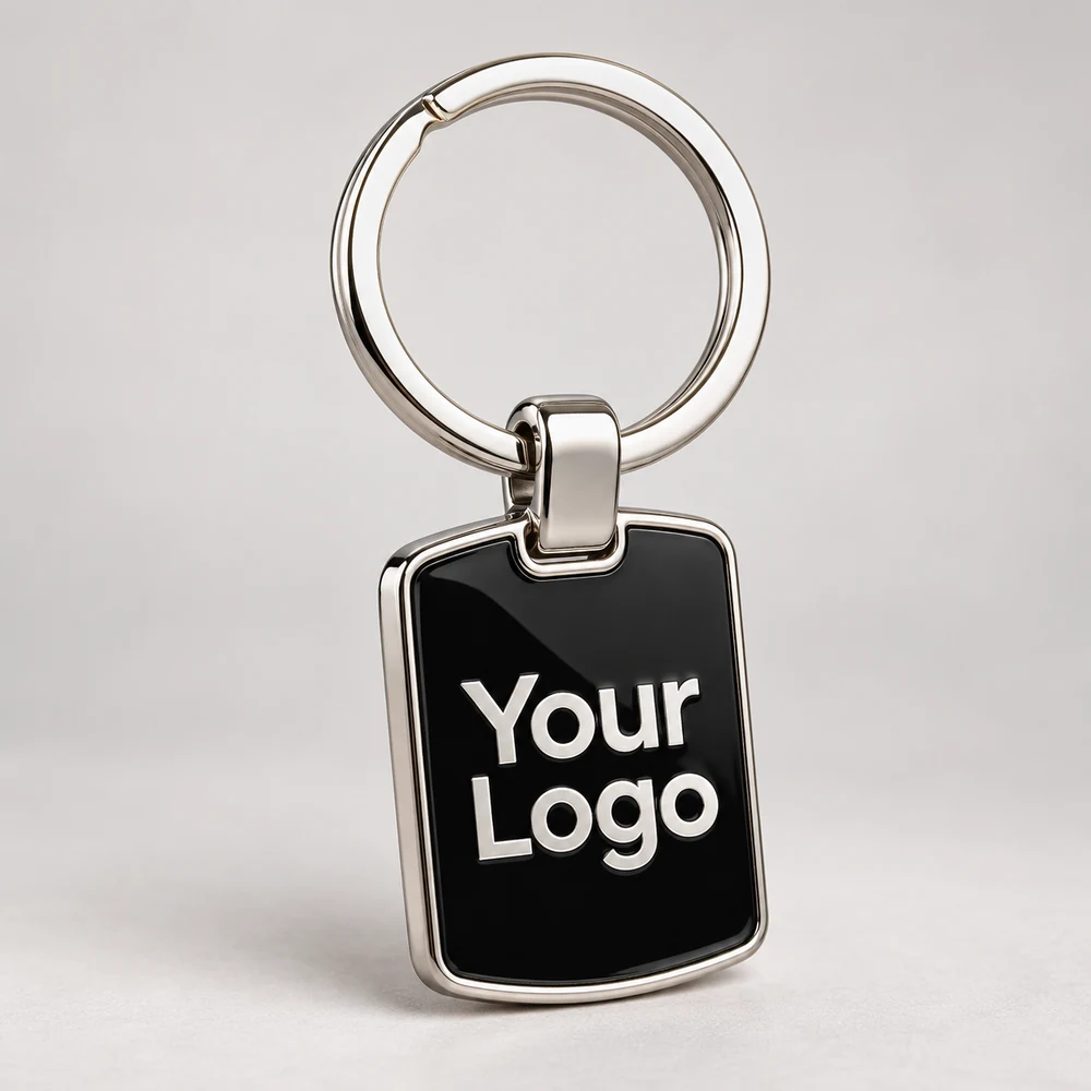Black Enamel Crest Keychain